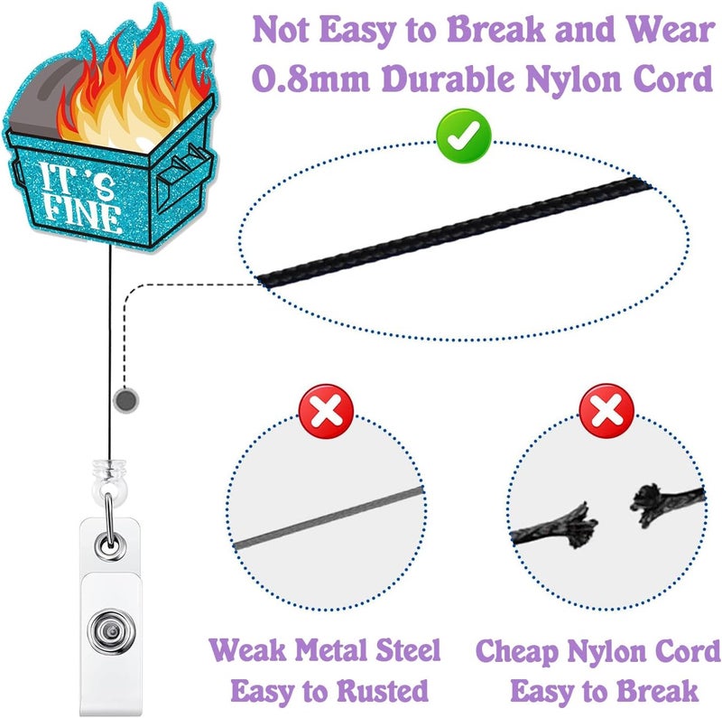 Bydevia It's Fine Dumpster Fire Badge Reel Retractable, Funny Badge Reel for Nurse Nursing RN CNA LPN Medical Worker & Office Staff, Dumpster ID Name Badge Holder with Alligator Clip & 24” Durable Nylon Cord - Image 4